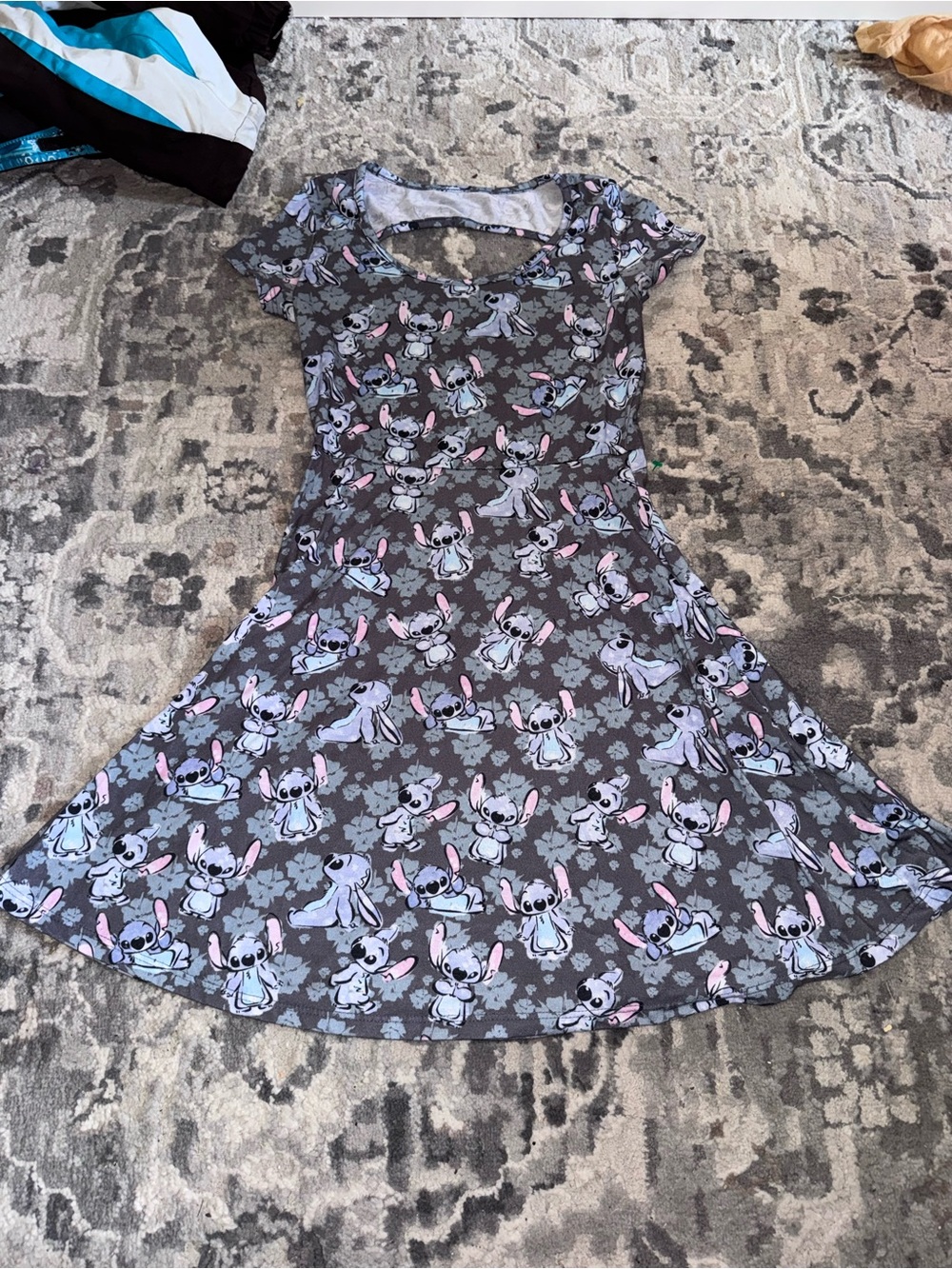Disney Gray Stitch Print Fit & Flare Mini Dress